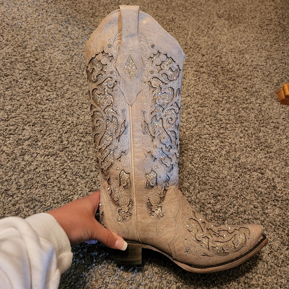 White glitter corral boots